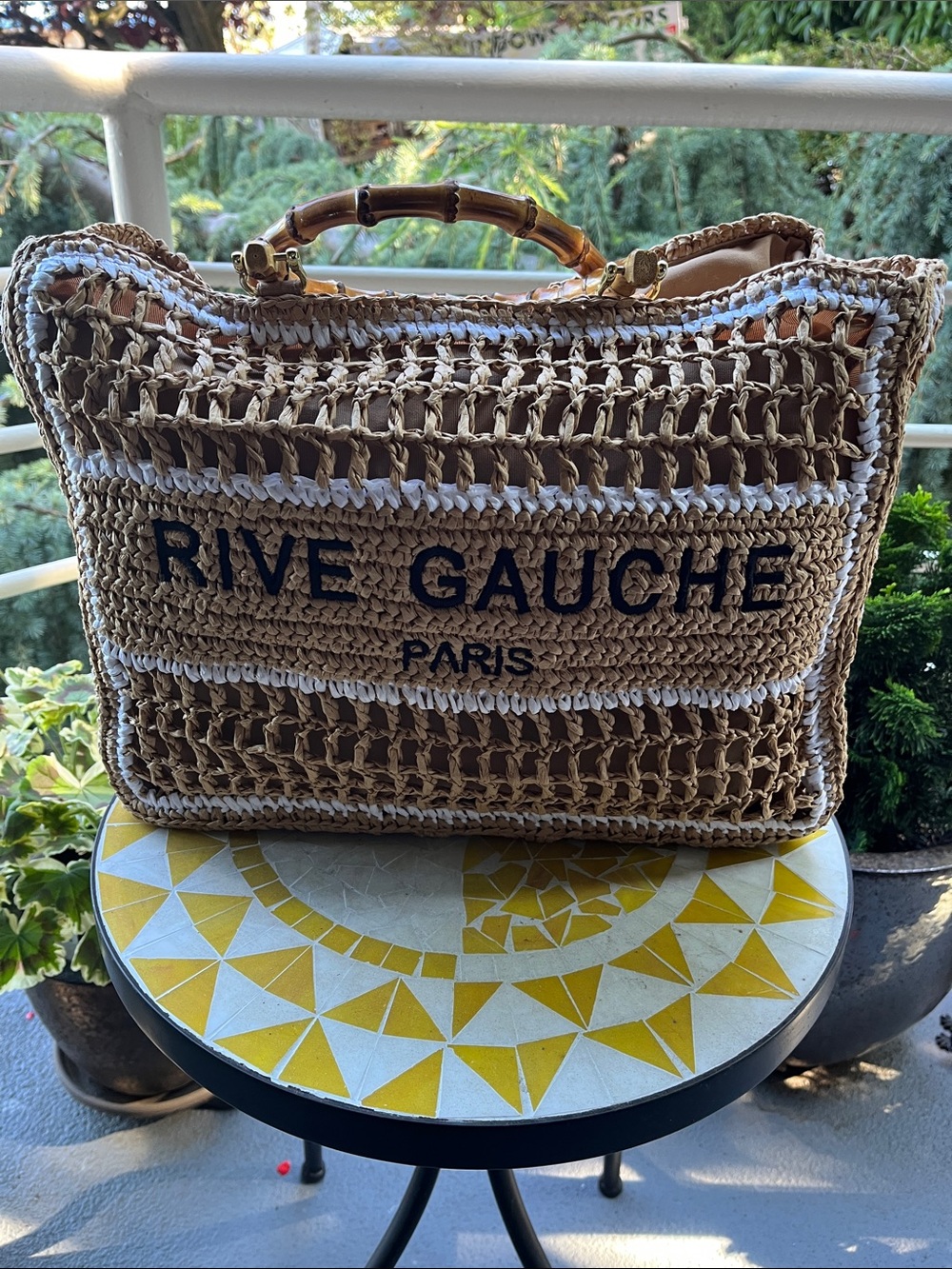 Rive Gauche Paris Woven Straw Tote Bag in Natural